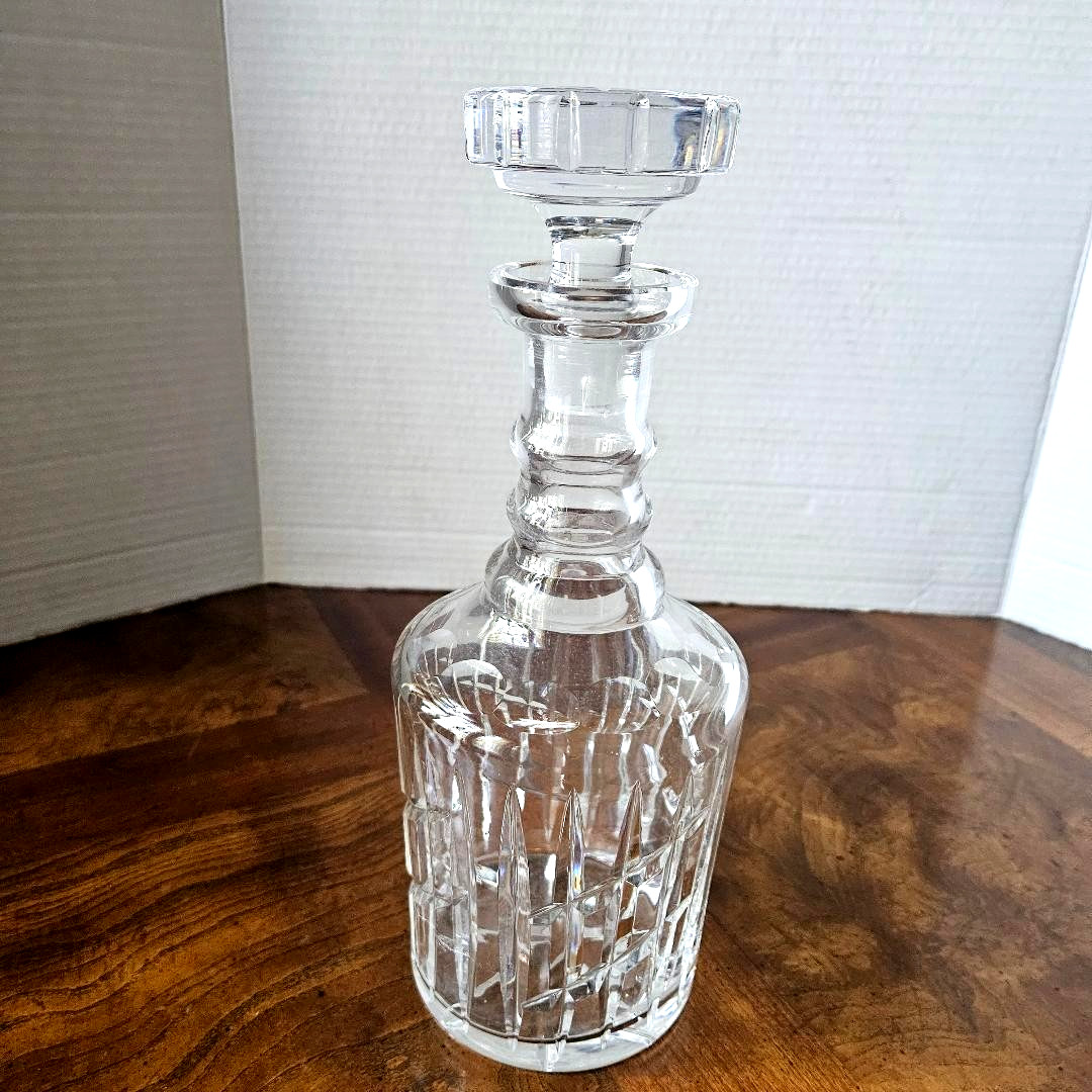 Vintage Georgian Style Crystal Decanter w/Flat Cut Facets/Turned Neck/Stopper.