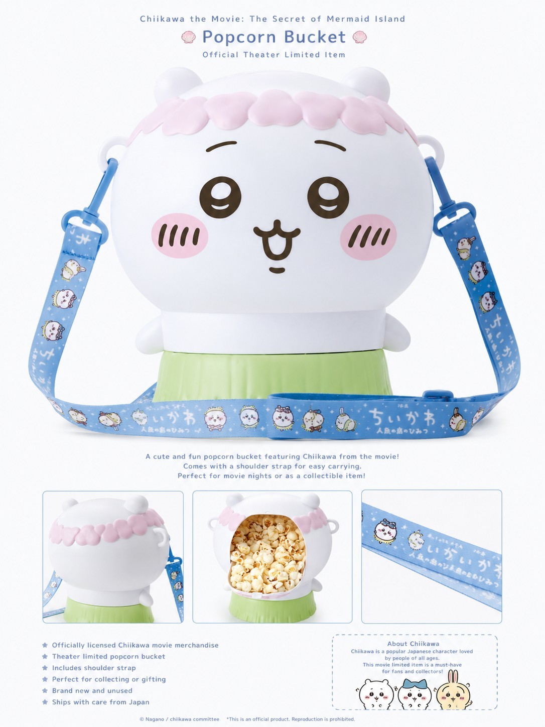 Chiikawa Movie Popcorn Bucket Mermaid Island Strap Official Theater Limited
