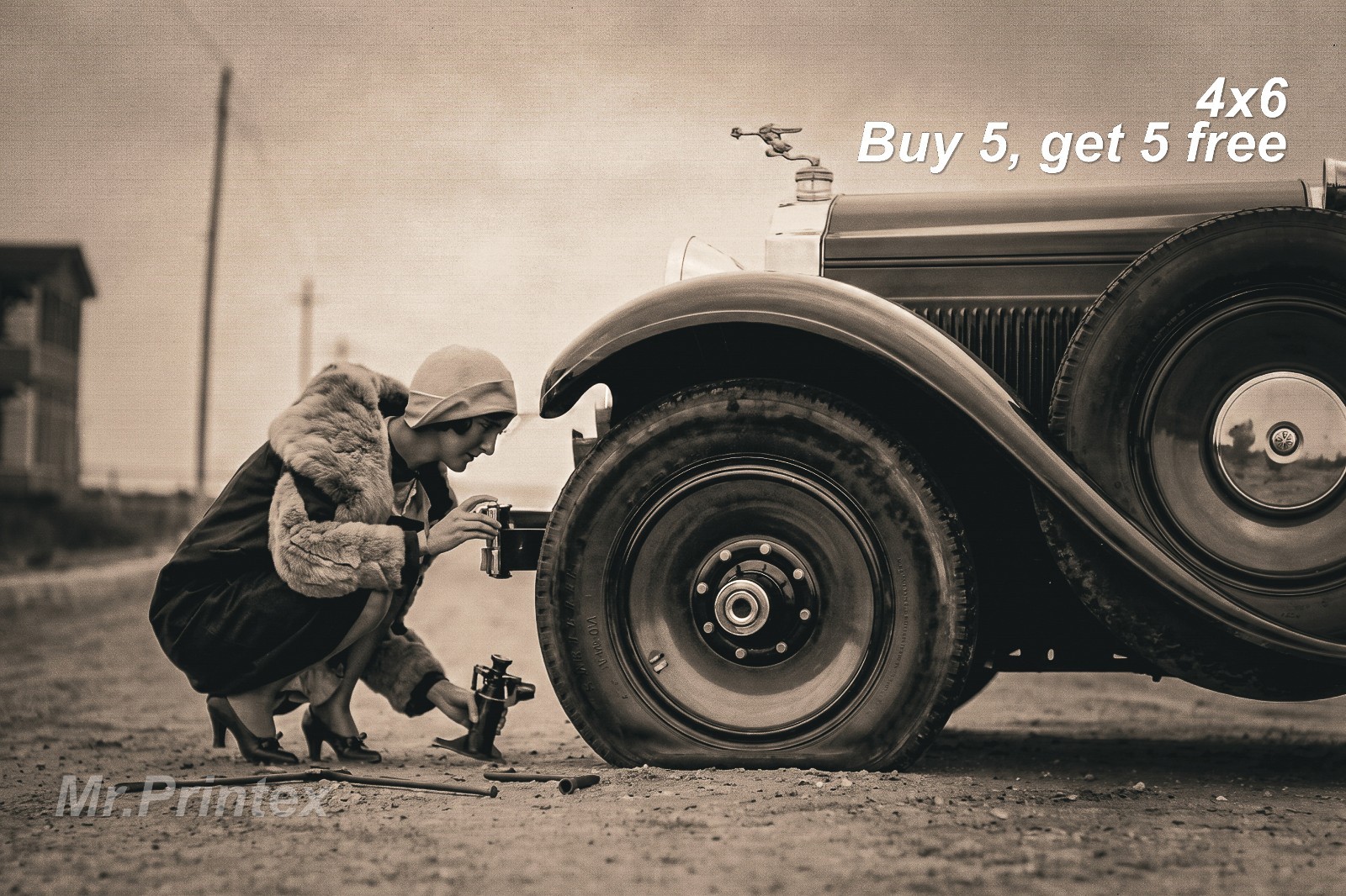 1920s Flapper Woman 💙 Vintage Car - 4x6 Photo - Roaring Twenties Style
