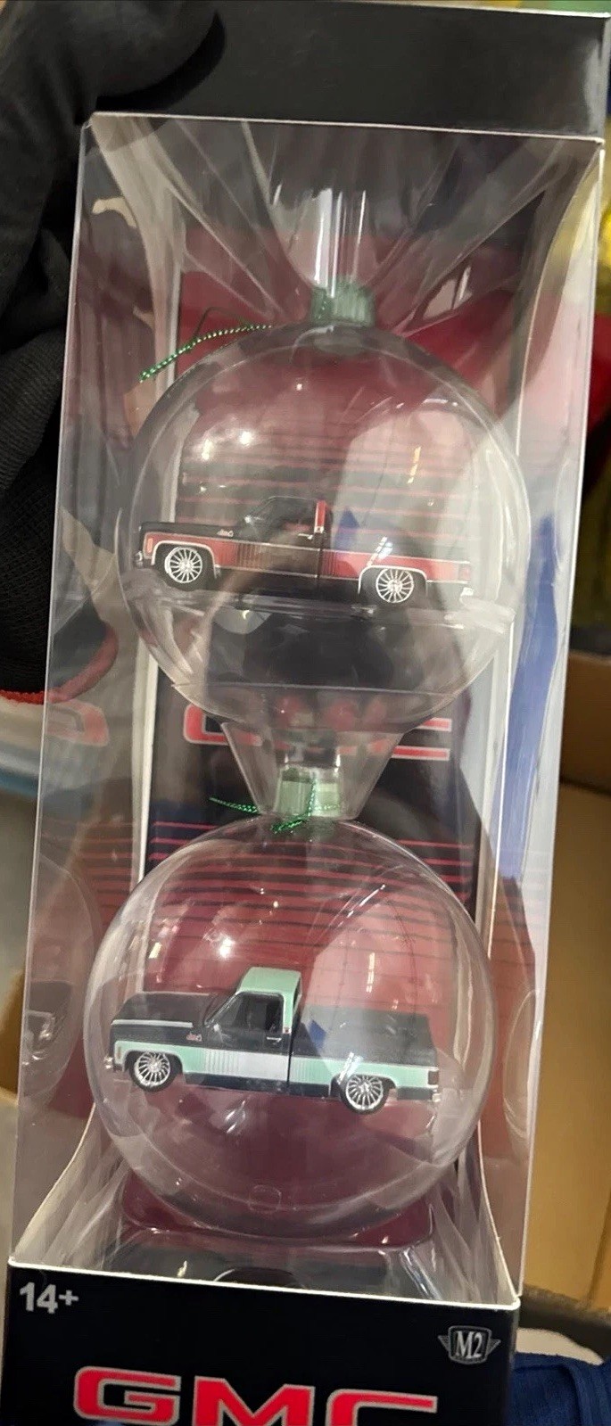 M2 Machines GMC Truck Ball Ornament Set 2pc Clear Multicolor Christmas