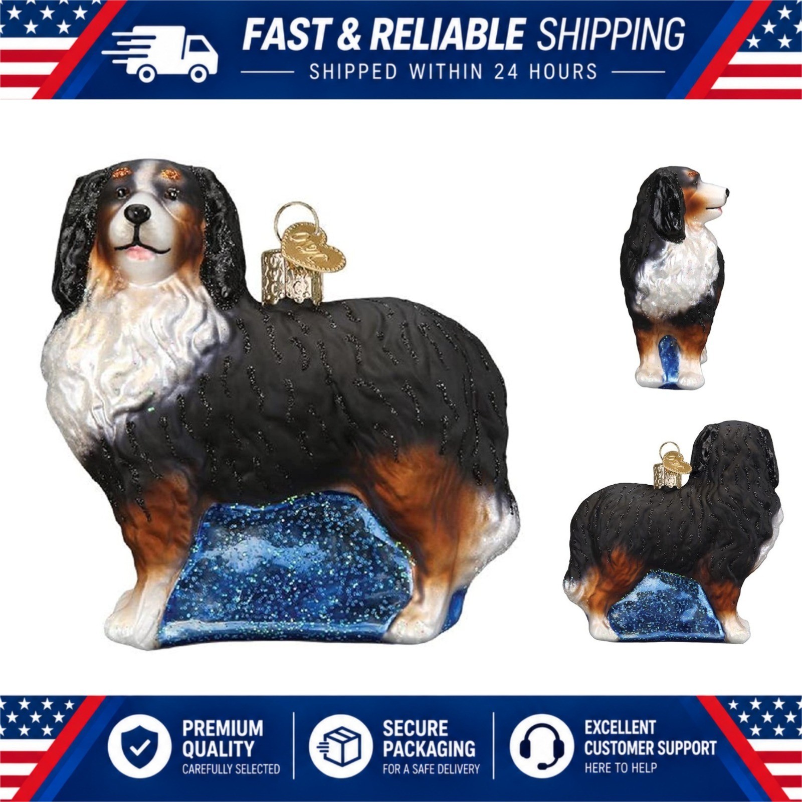 Old World Christmas Bernese Mountain Dog Glass Ornament Hand-Painted