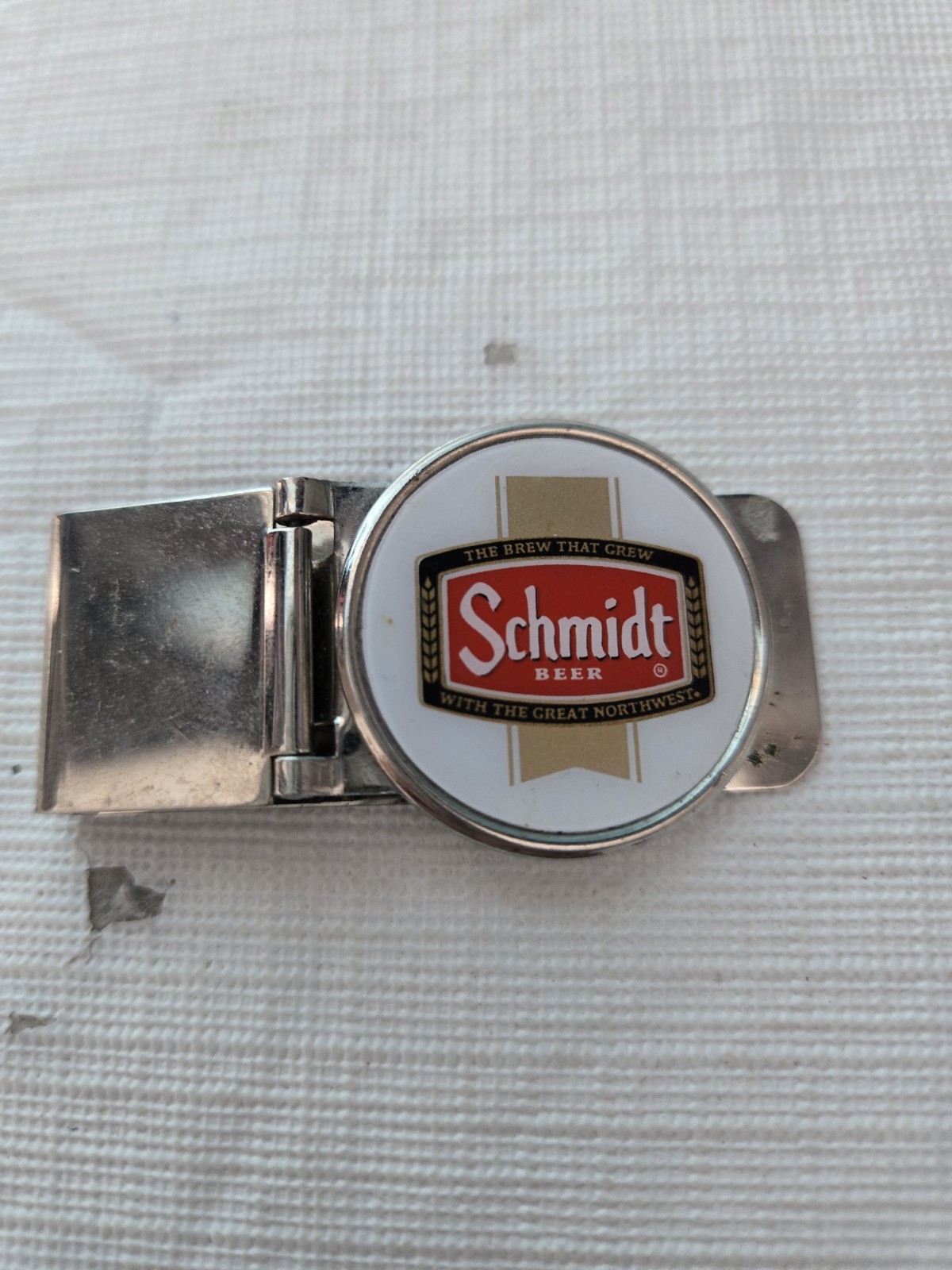 Vintage Schmidt Beer Money Clip Great Northwest Brew Enamel Sign VTG