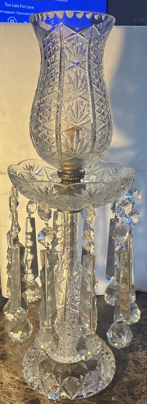 Vintage 50\'s 60\'s CUT CRYSTAL LAMP 25 1/4” Tall Flawless
