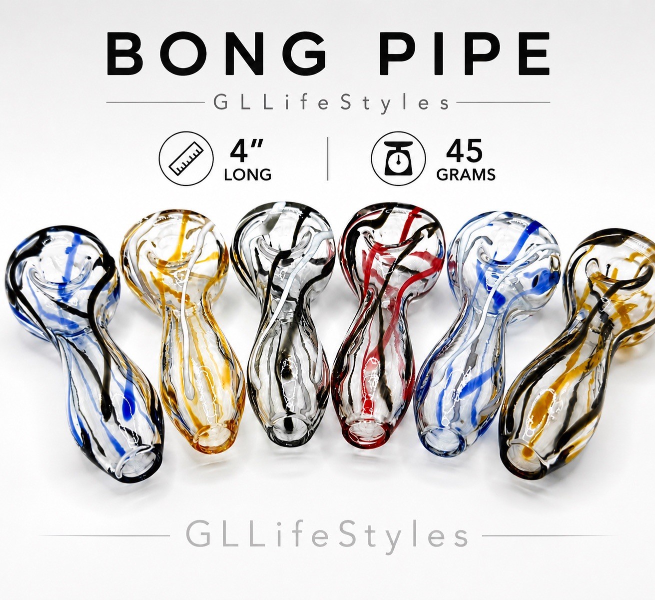 WHOLESALE LOT of (5) 4” Hand Blown Borosilicate Glass Pipes, Bong Pipe 45 Grams
