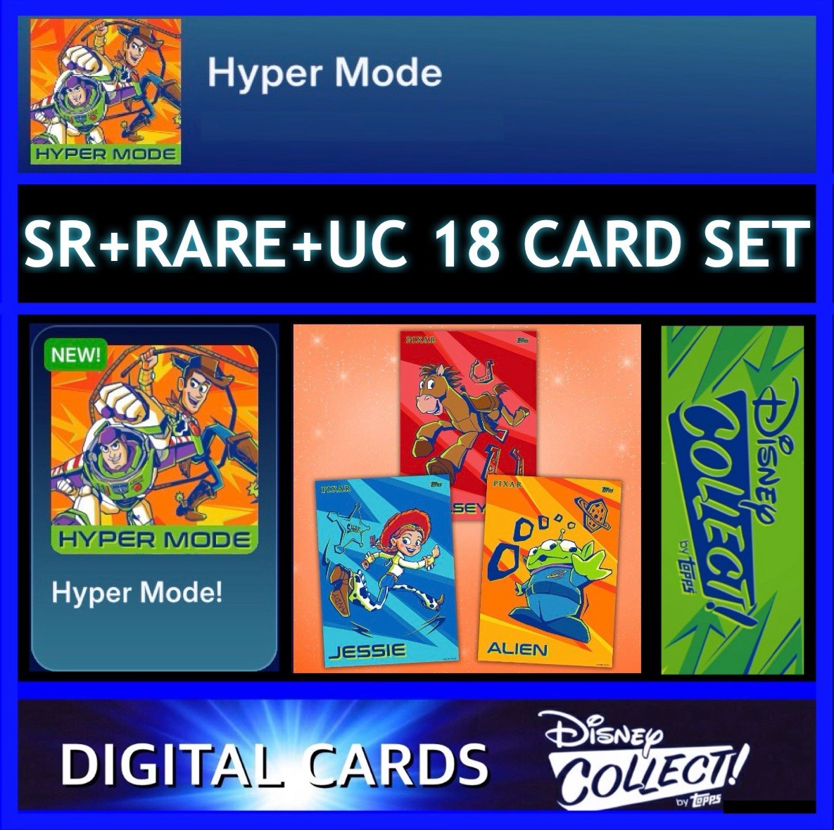 HYPER MODE TOY STORY SR+RARE+UC 18 CARD SET-TOPPS DISNEY COLLECT