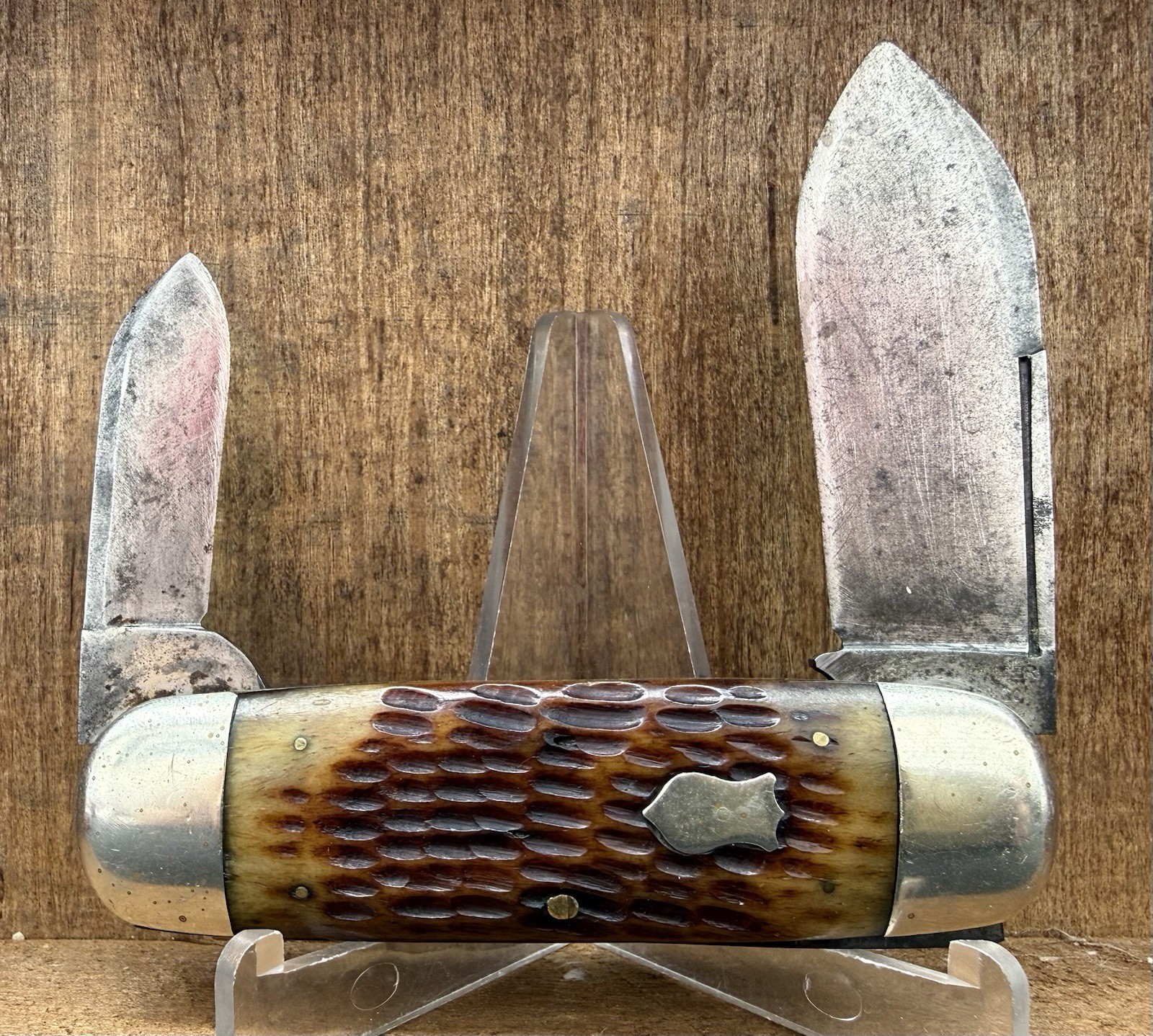 Antique Hibbard Spencer Bartlett 4 1/4” Elephant Toe Sunfish Jigged Bone Knife