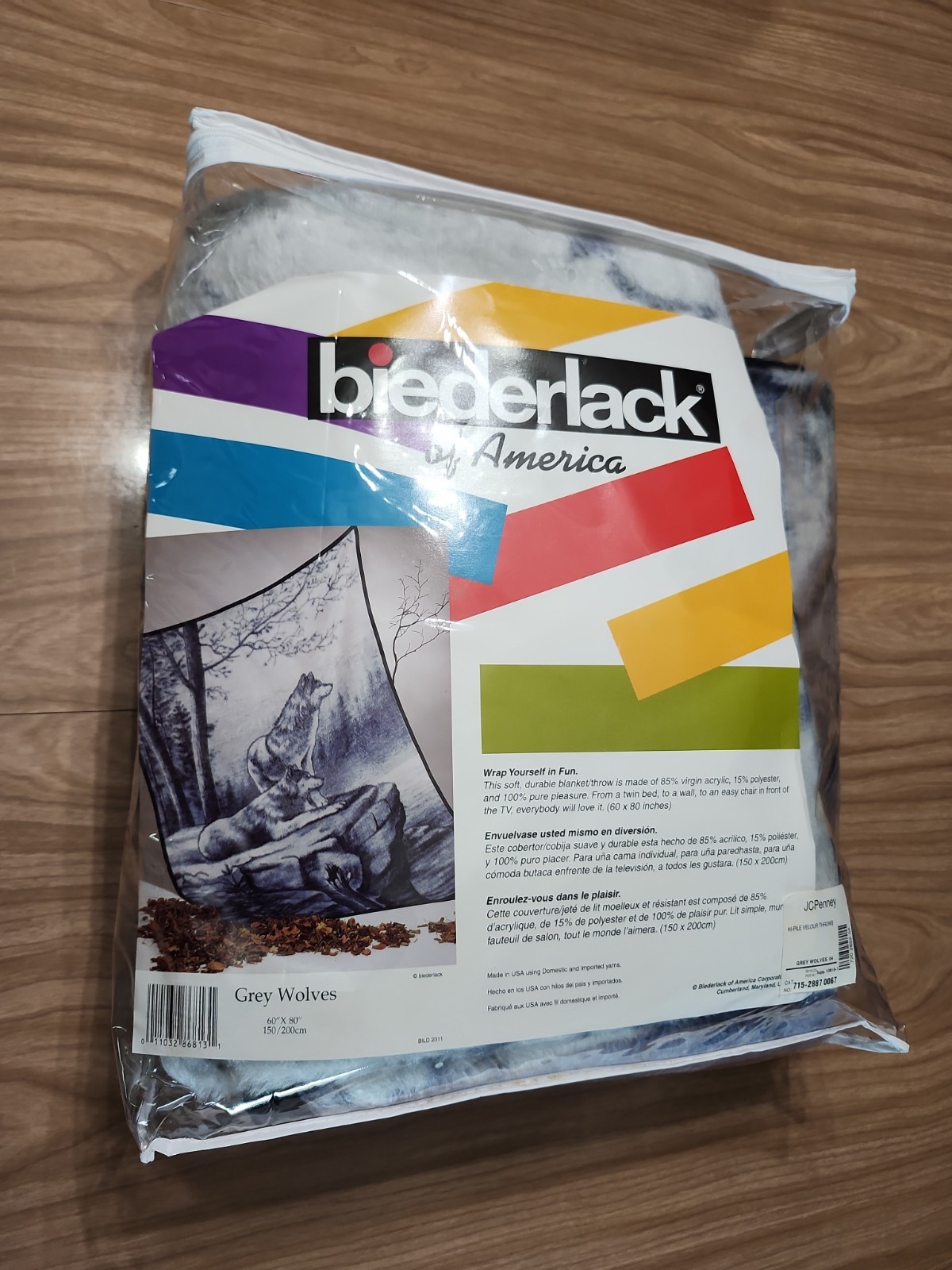 Vintage Biederlack Of America Hi-pile Velour Throw Blanket Grey Wolves 60x80 NWT