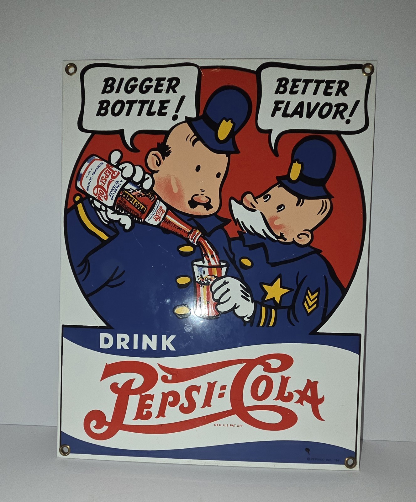 VINTAGE 8x11 in DRINK PEPSI-COLA SODA POP ADV. SIGN PORCELAIN HEAVY METAL - 943