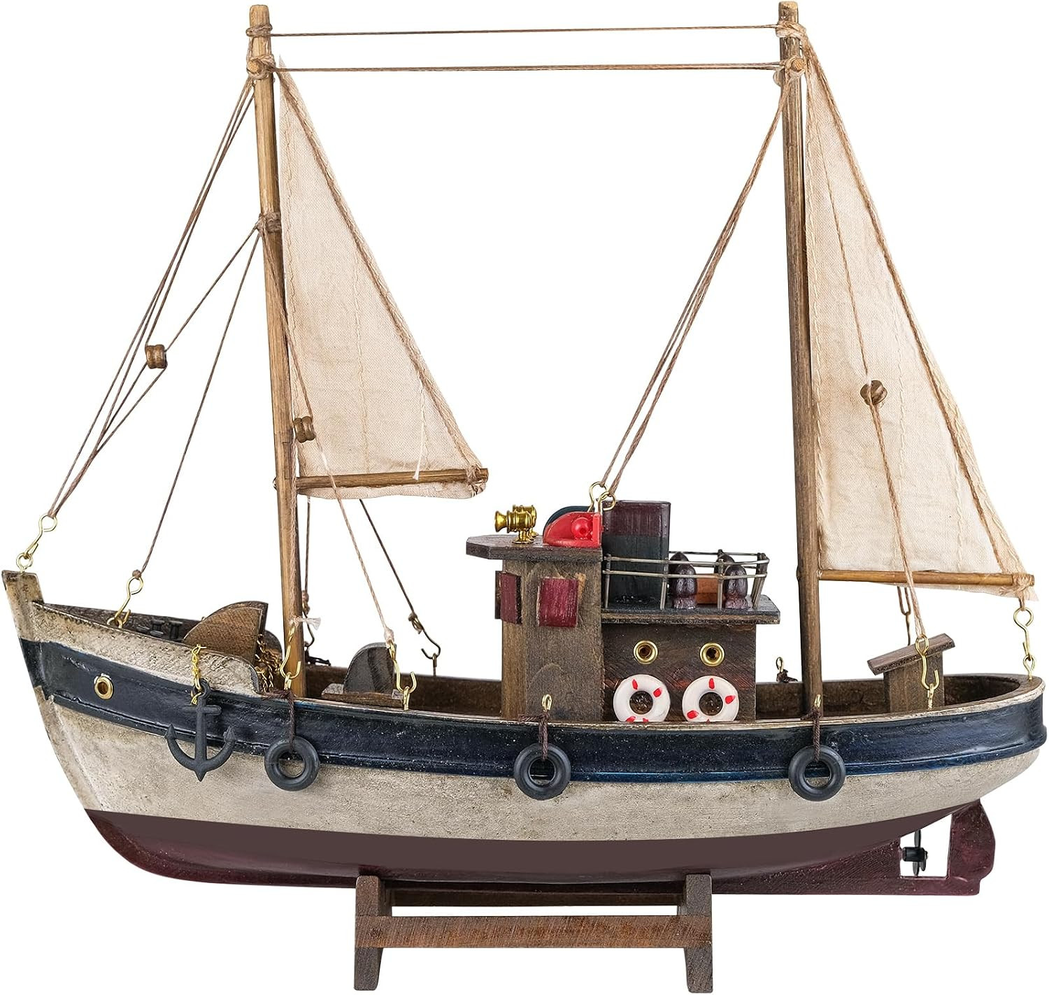 SAILINGSTORY Wooden Fishing Boat Model Ship Sailboat Decor 12