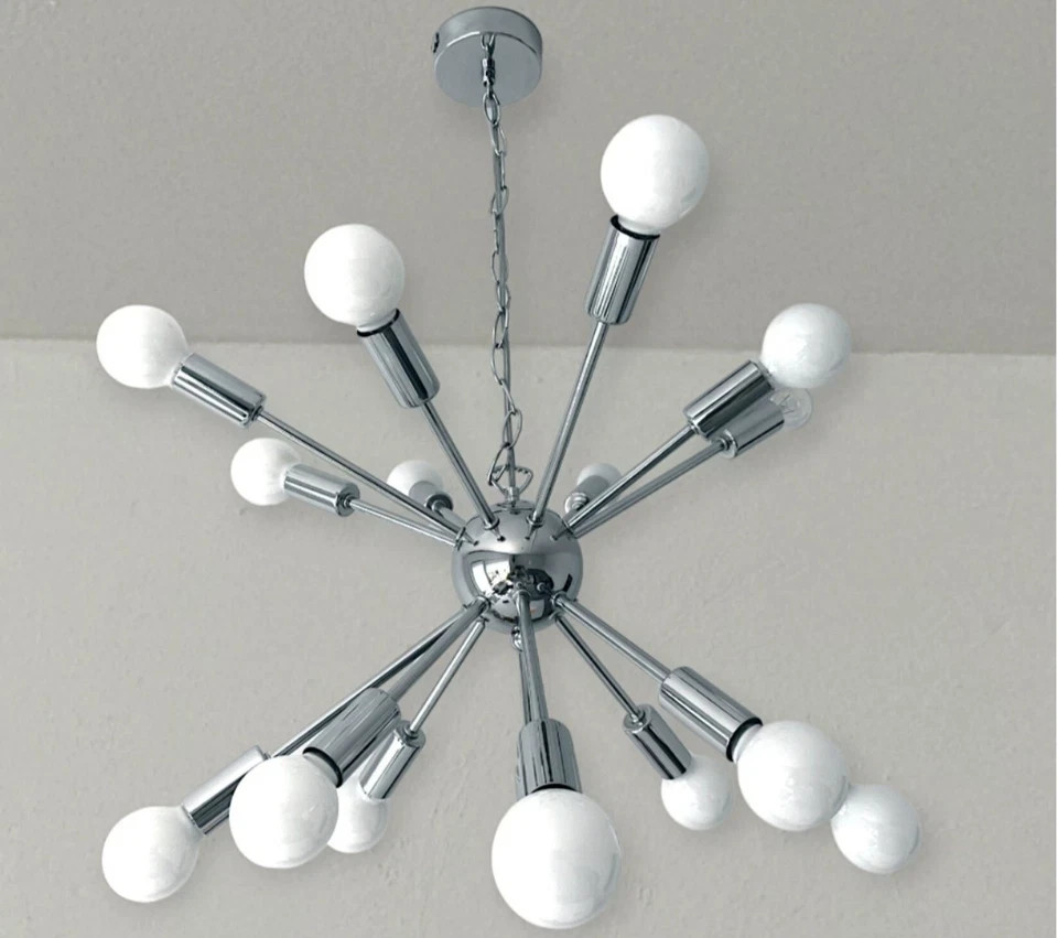 Vintage Retro Chrome Sputnik Chandelier – Mid Century Modern Ceiling Light