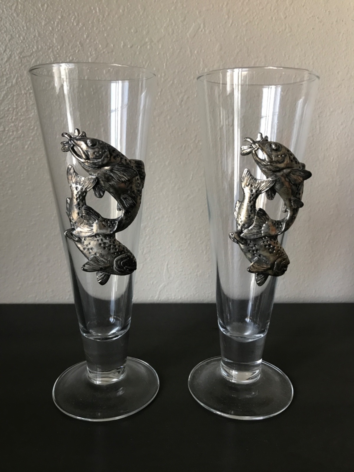 Arthur Court  Metal Trout Fish Salmon Glasses Beer Barware stunning