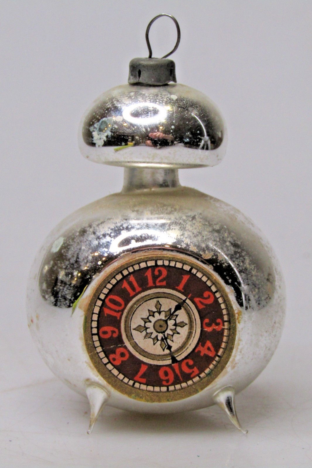 Vintage Antique Blown Glass Table CLOCK SAD FACE Christmas Ornament Germany