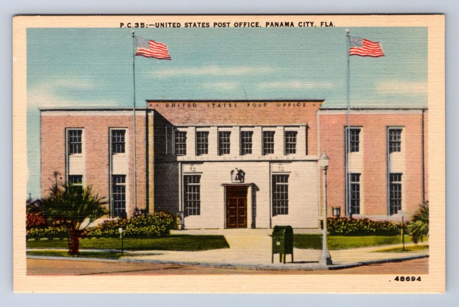 VINATGE UNITED STATES POST OFFICE PANAMA CITY, FLORIDA POSTCARD GX