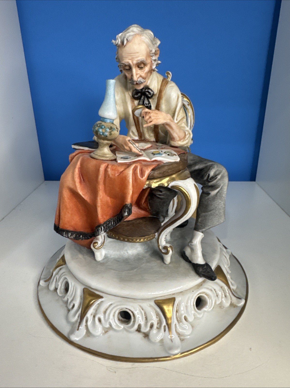 Vintage Tiche Galletti Capodimonte “Stamp Collector Figurine” Italy 7” Rare