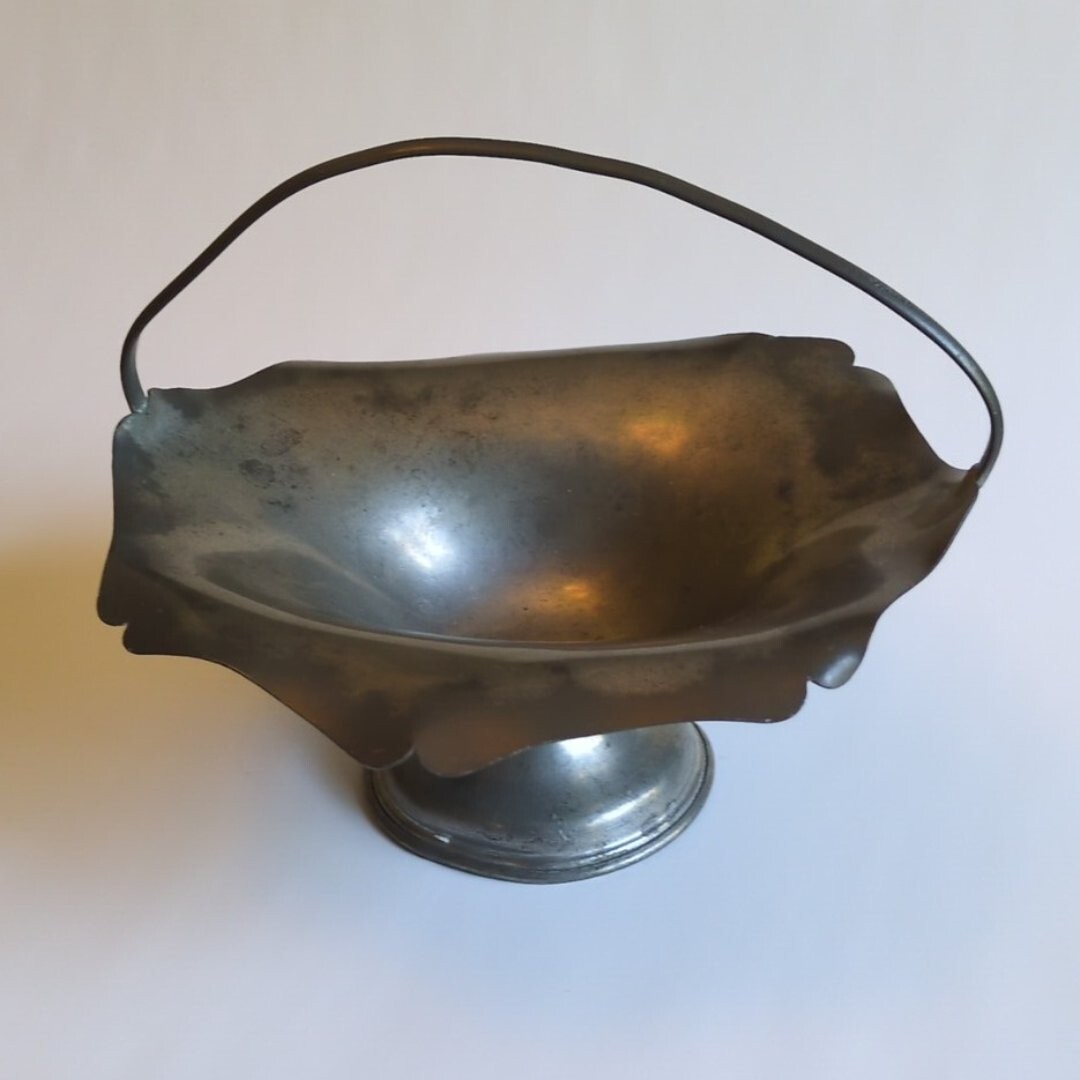 Vintage Pewter Metalware Basket Rustic Victorian Cabincore Tea Coffee Service