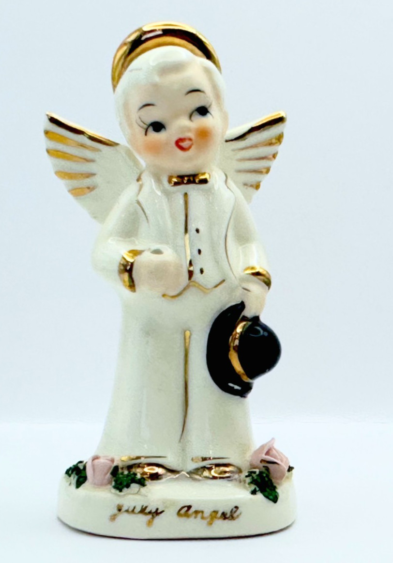 AS IS Missing Flag 1950's Napco July Angel Figurine Made In Japan Vtg.