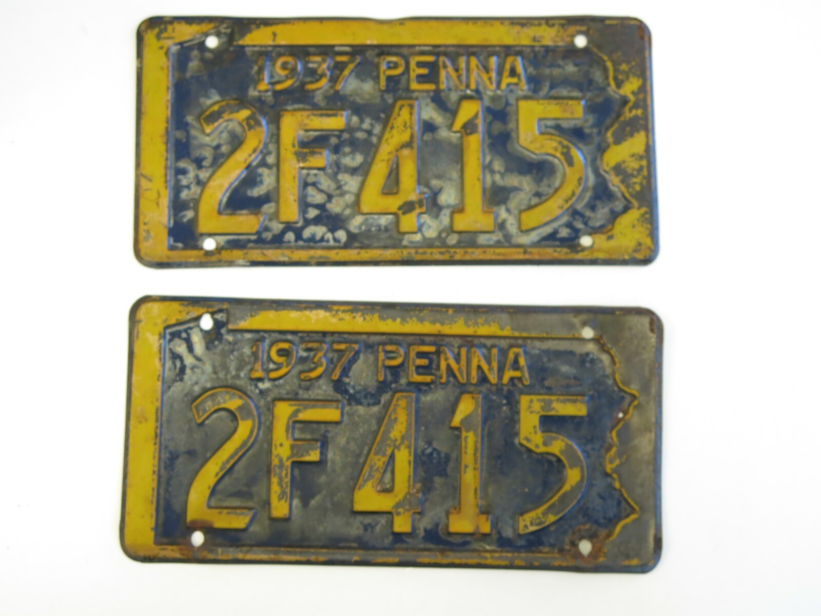 1937 Pennsylvania License Plates Keystone State Car Tag PA Penn PAIR Old #38