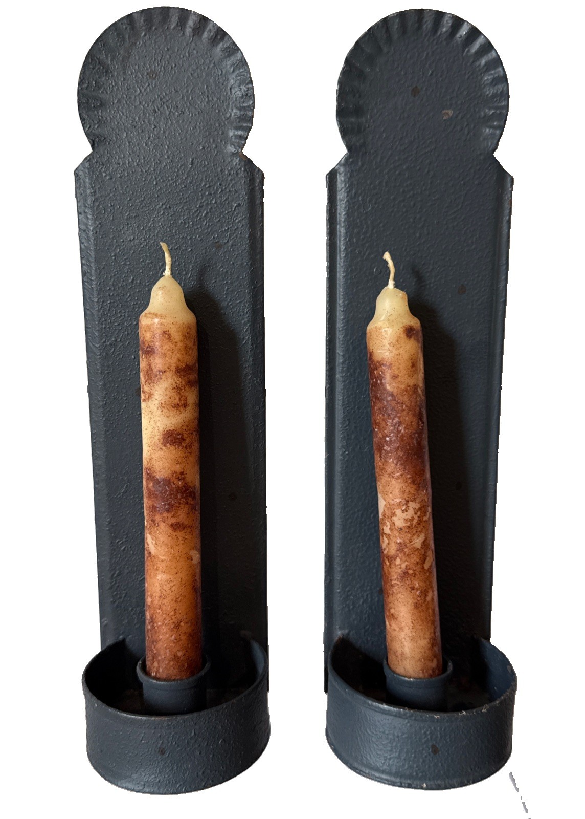 2 Vtg Americana Primitive Style Wall Candle Sconces 10.5 “ Gray