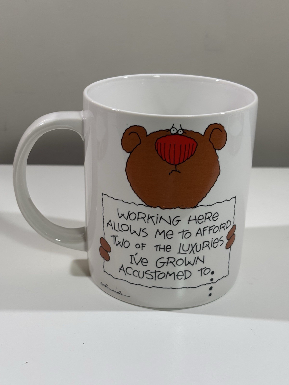 Vtg Russ Berrie Understatements Bear Mug Eating and Living Indoors Funny