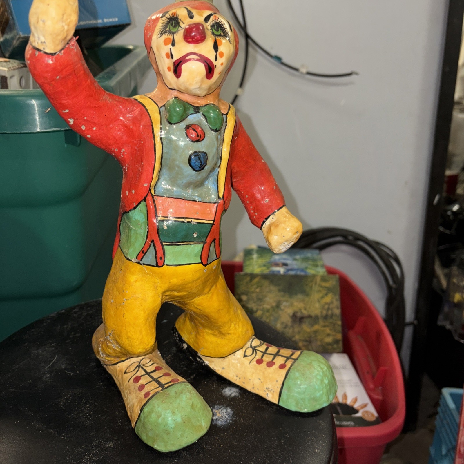vintage handmade paper mache clown figurine