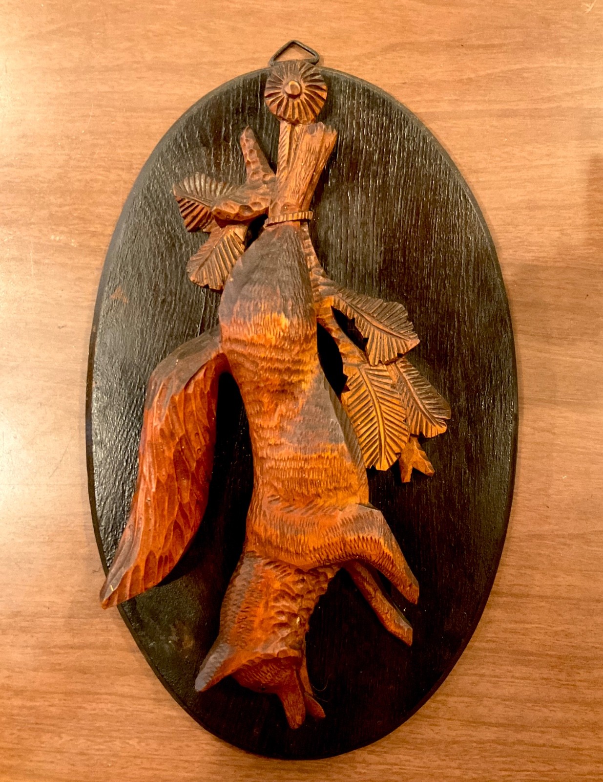 Antique Fox Carved Wood Wall Plaque Hunting Trophy European Folk Art 12 inches