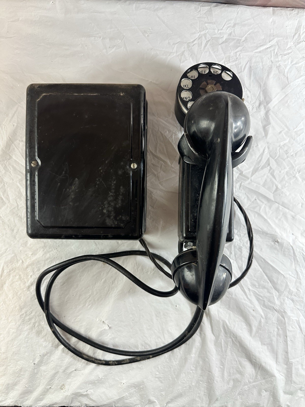 Vintage Western Electric Black Rotary Dial Space Saver Wall Mount Phone Old