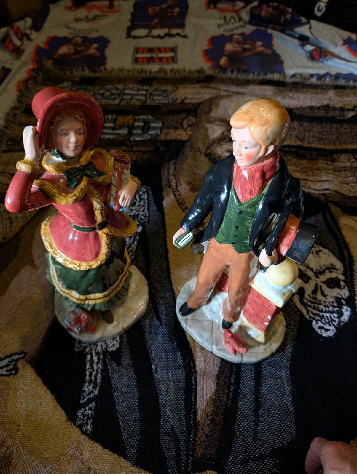 Vintage 80s 90s Large Ceramic Victorian Dickens Christmas Couple Figures 15 Inch