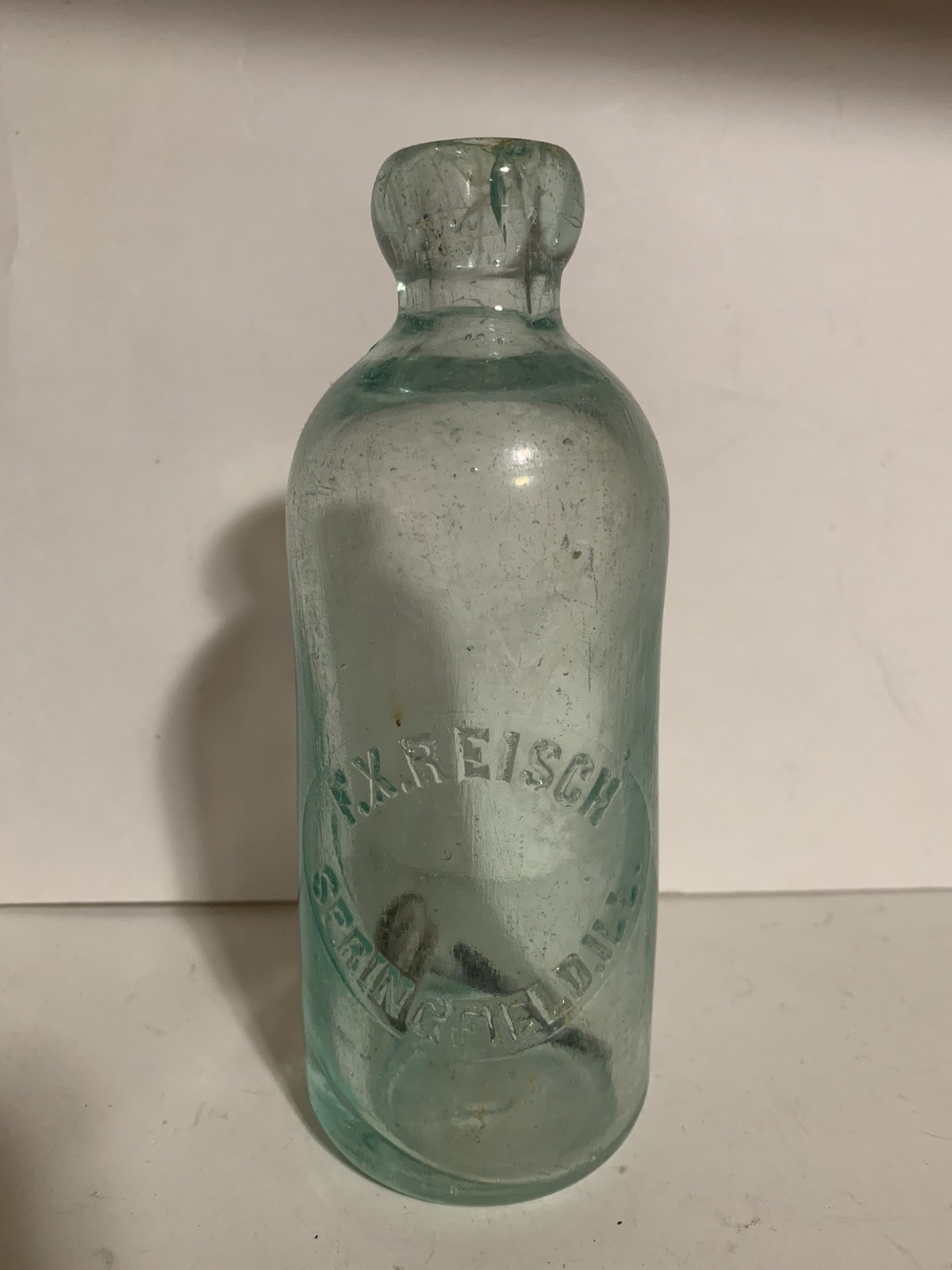 F. X. Reisch Bottle Springfield Illinois  Vintage Aqua Circa 1910 1912