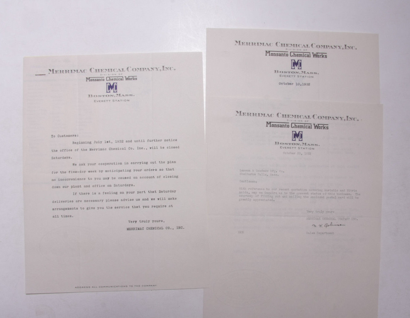 1932 Lamson Goodnow Merrimac Chemical Company Inc Monsanto Boston Ephemera P049B