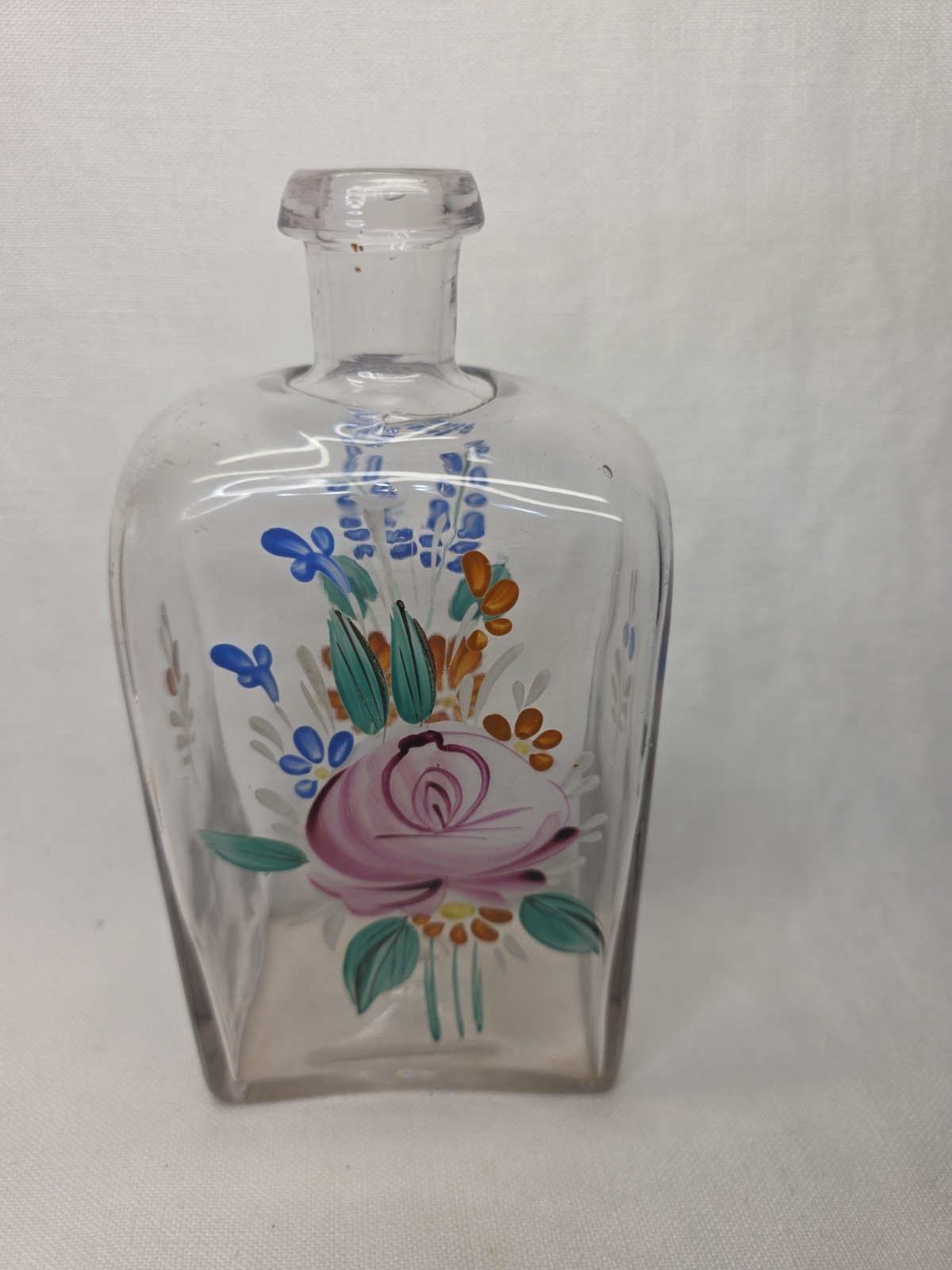 NICE Antique STIEGEL style Glass BOTTLE Pontil Enamel Floral design