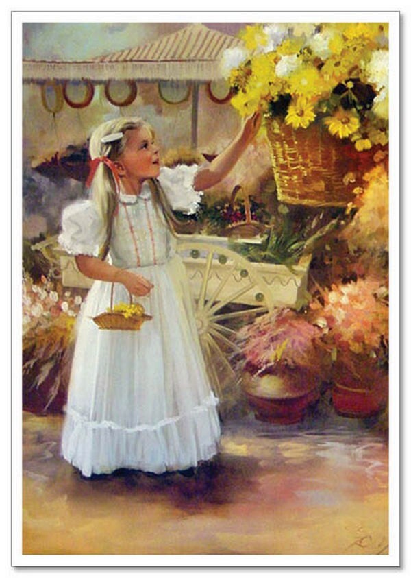 Lovely children-flowers of life Pretty girl KIDS ART NEW modern Postcard