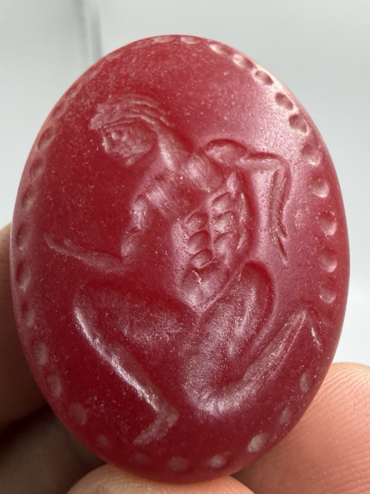 Intaglio Seal Carved Seated Figure Oval Stamp Old Roman Garnet Seal