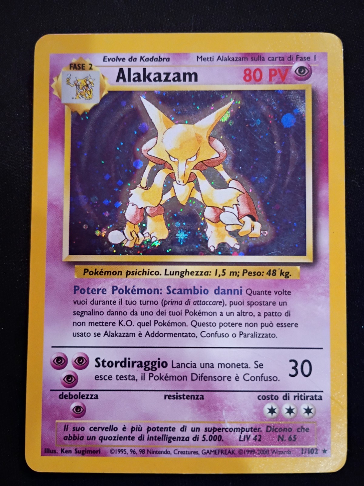 Pokemon TCG Alakazam Base Set Holo.  Italian. Check Pictures For Condition