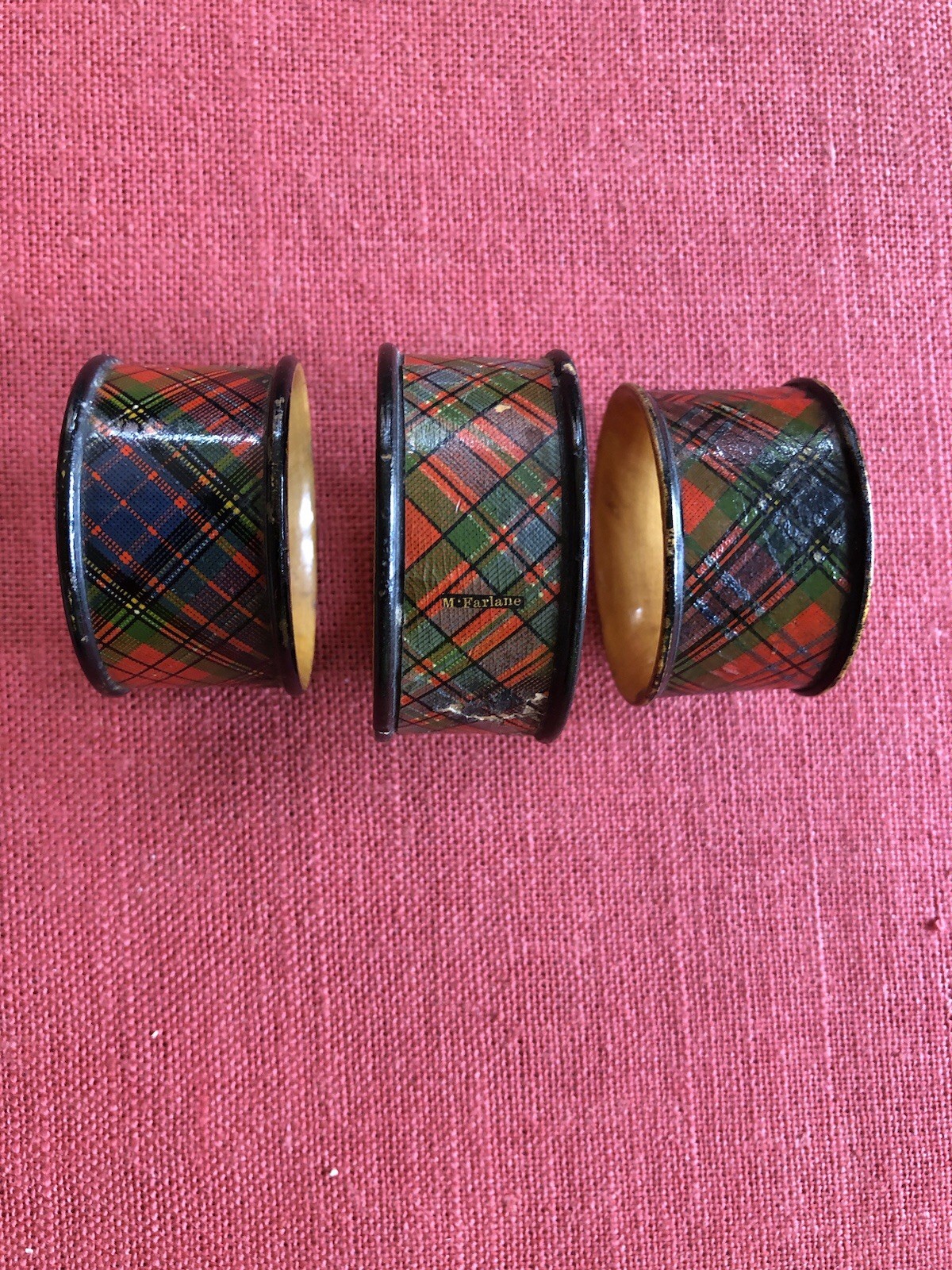 Tartanware Napkin Rings, set of 3, 1880's