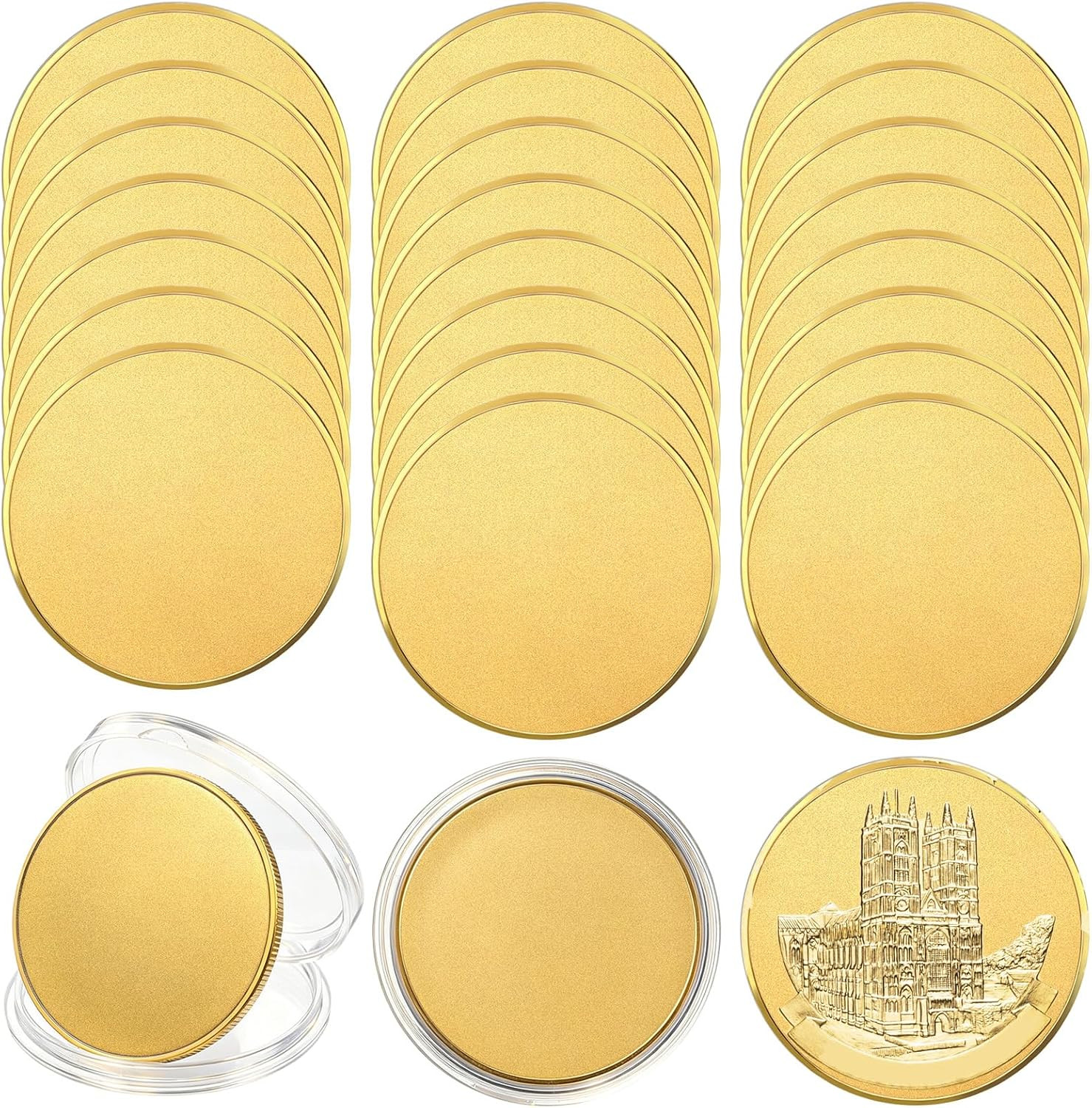 24 Pcs Gold Challenge Coin Blanks, 40Mm X 2Mm Alloy Challenge Coin