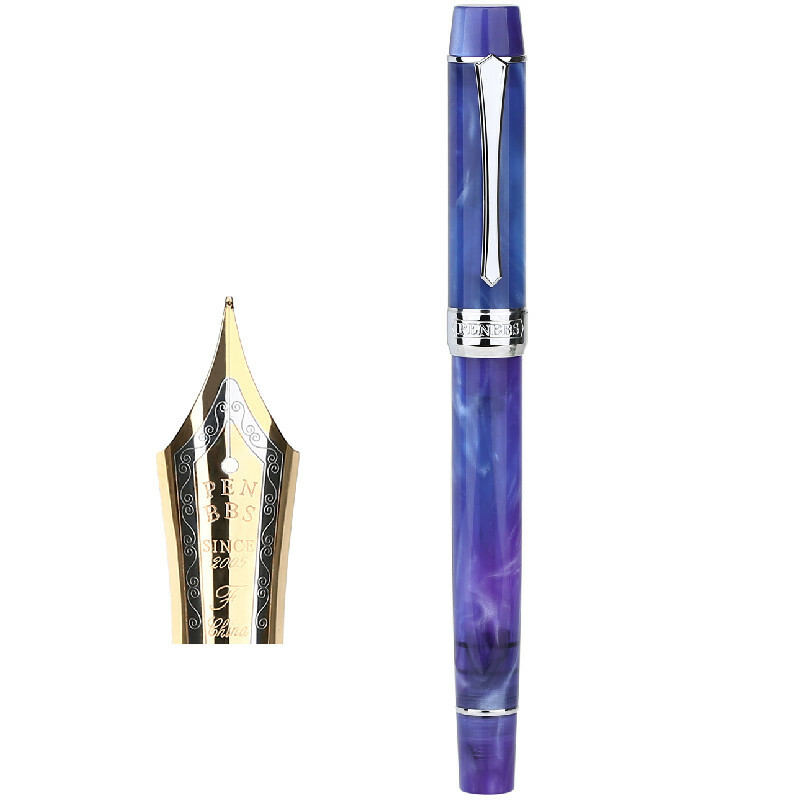 PENBBS 355 Acrylic Piston Fountain Pen Silver Clip Fine Nib Office Writing New#s