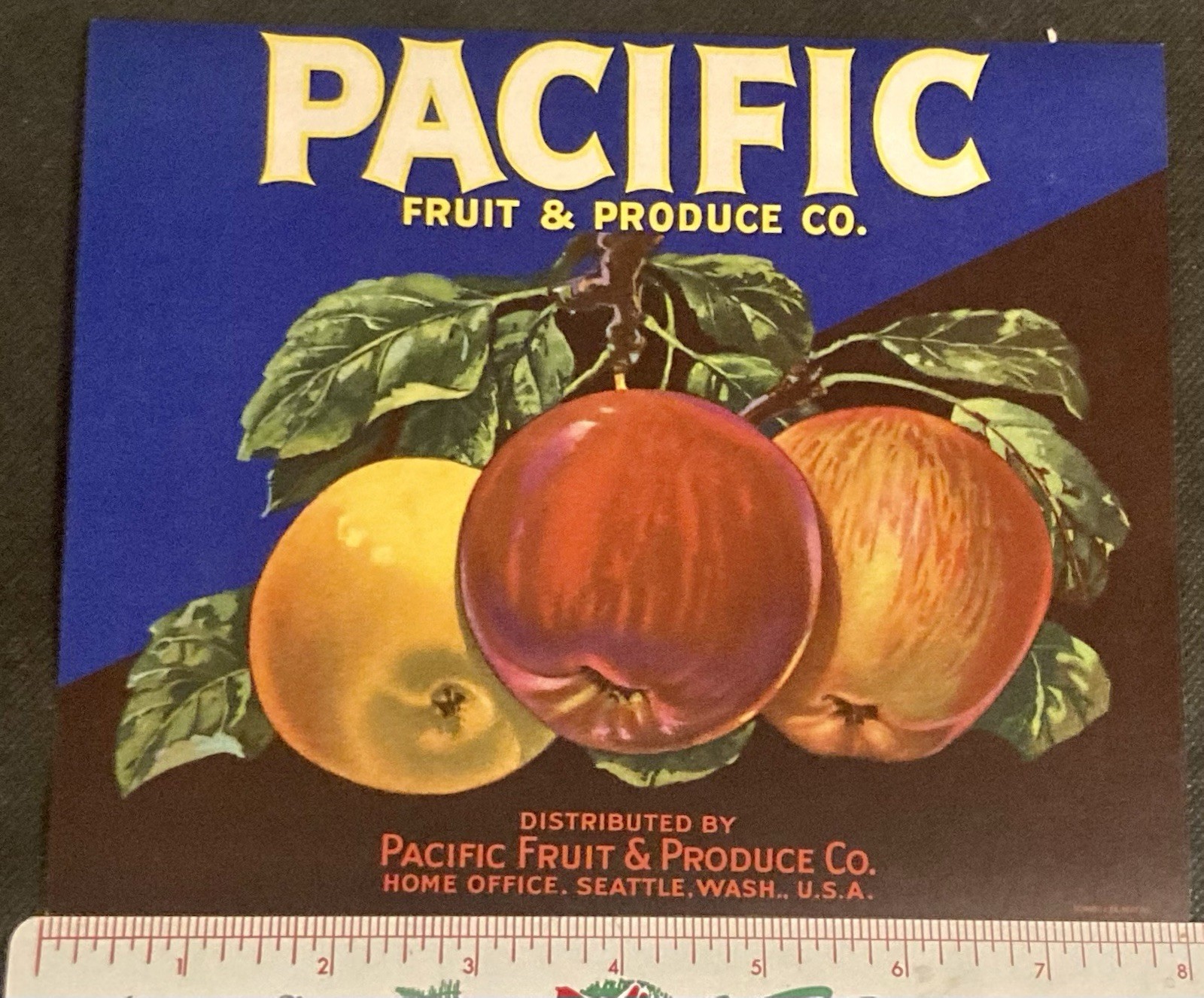 Pacific Fruit & Produce Co. Seattle WA Vintage Apple Crate Label