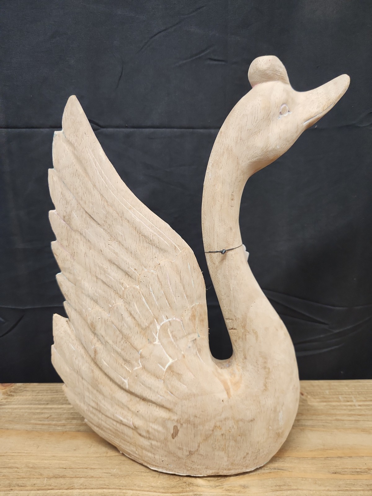 Vintage Large Hand-Carved Wooden Folk Art Majestic SWAN Statue