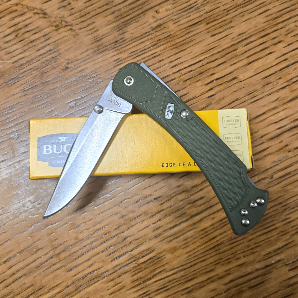 Buck 110 Folding Hunter Lockback Clip Point Plain Edge Green 2008 Knife