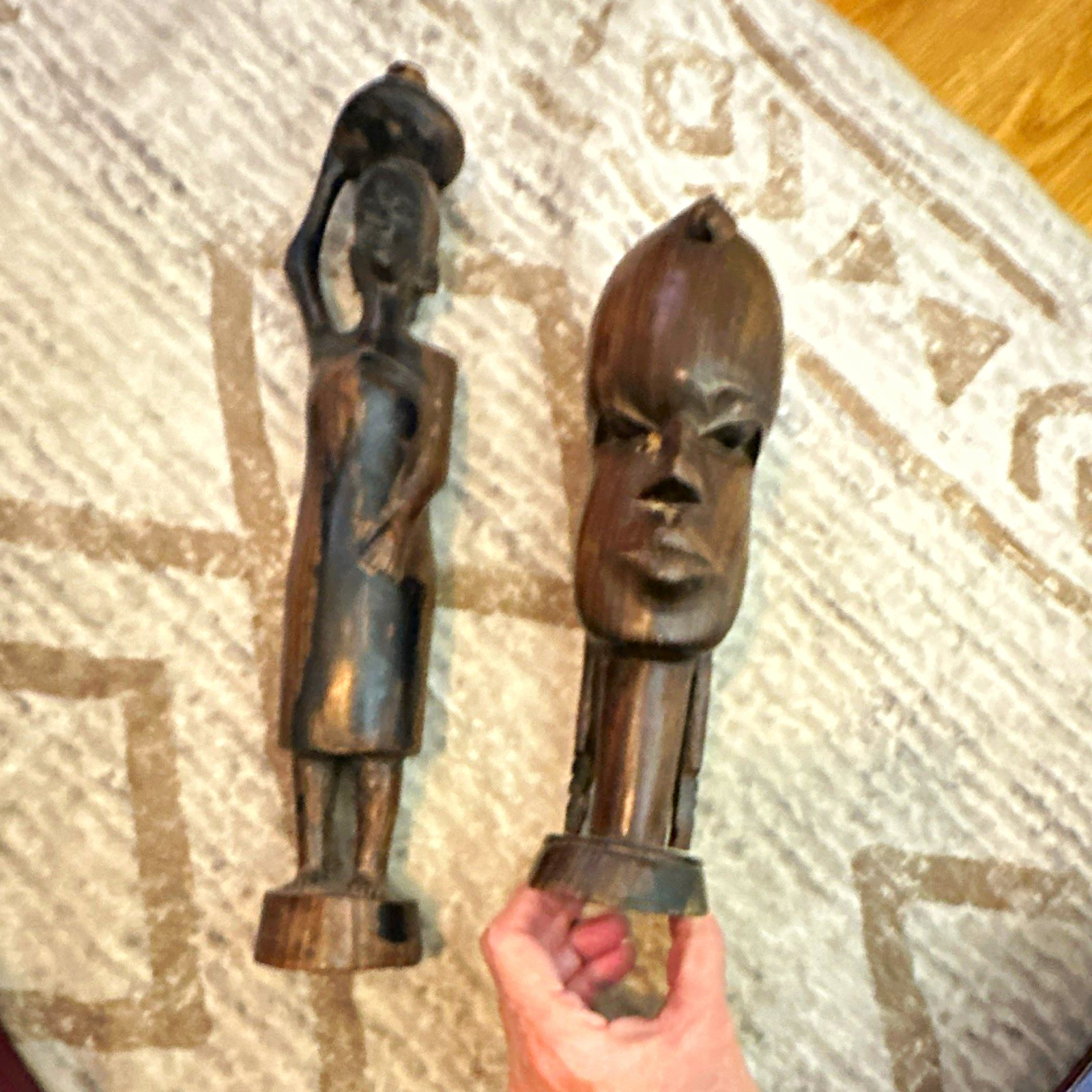Pair Vintage African Hand Carved  Incised Maker Marks Kenya/Tanzania Style