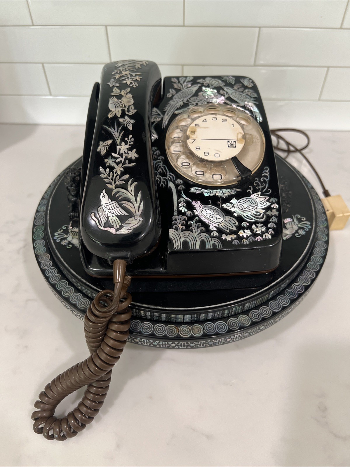 Vtg Korean Phone Mother Of Pearl Kitsch Great Eye Candy Rare Conversation