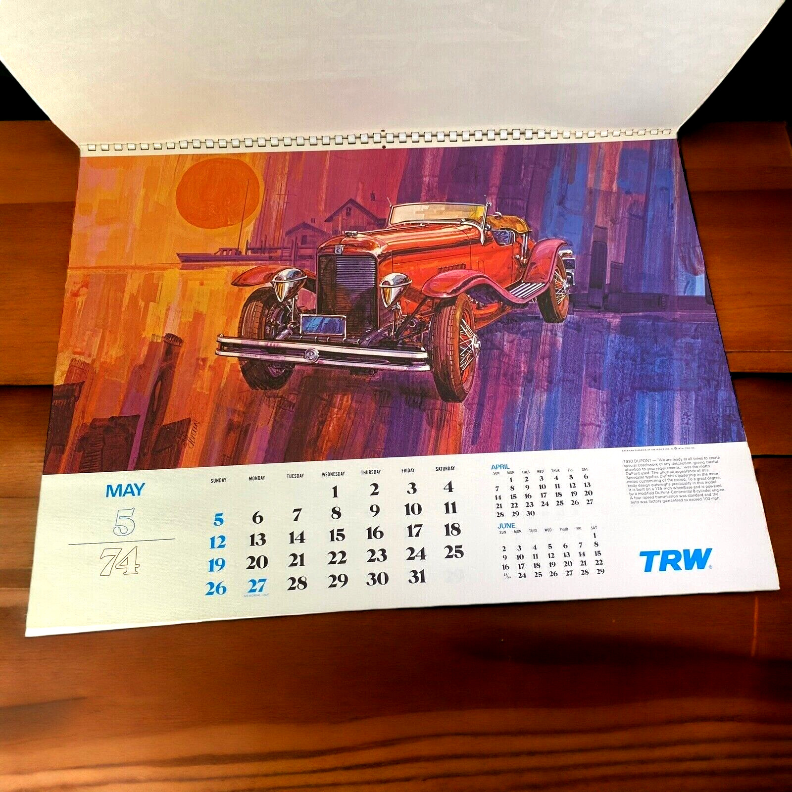TRW 1974 Large Calendar with D. Brown Art on every page, 23x18, Vintage
