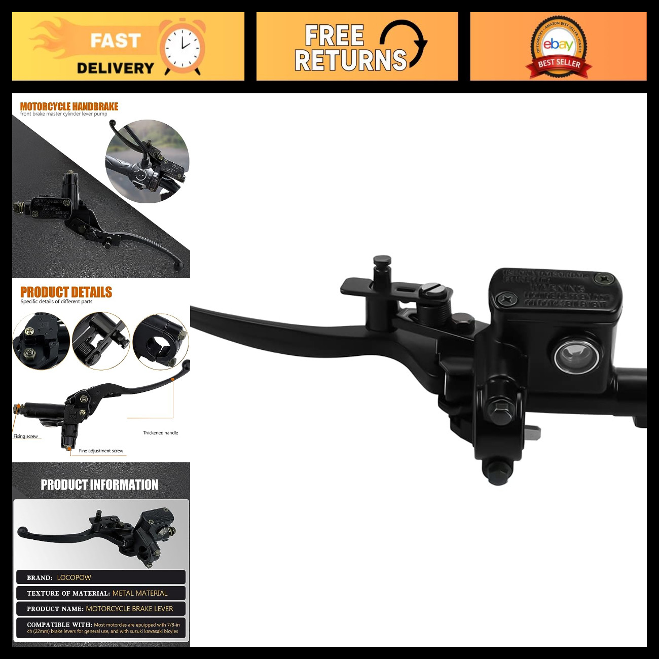 7/8” Left Hand Hydraulic Brake Lever Master Cylinder