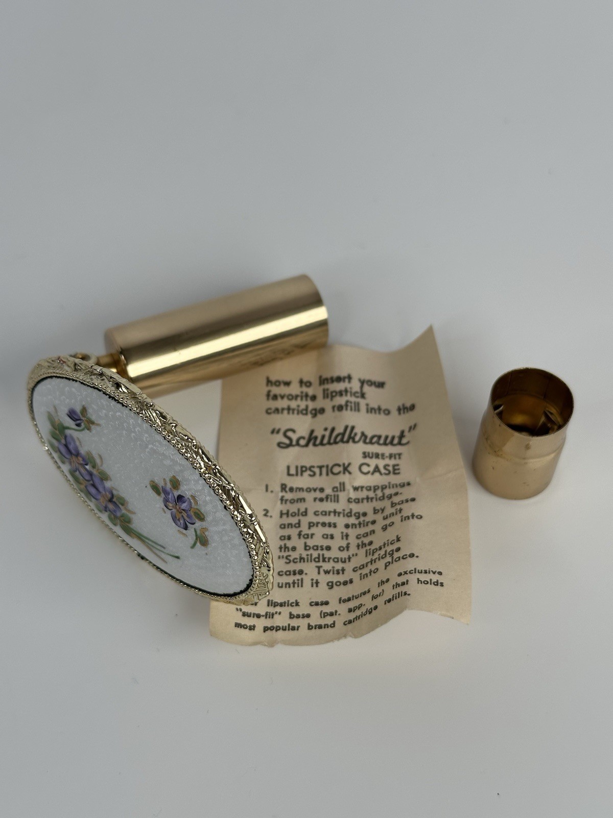 Vintage Schildkraut Genuine Cloisonné Folding Lipstick Case with Mirror - NOS