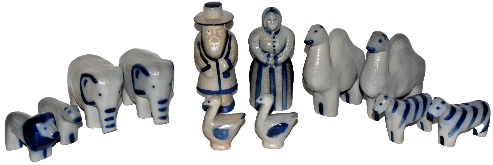 Eldreth Pottery Noah's Ark Figures Lot Of 12 Pennsylvania Salt Glaze Stoneware