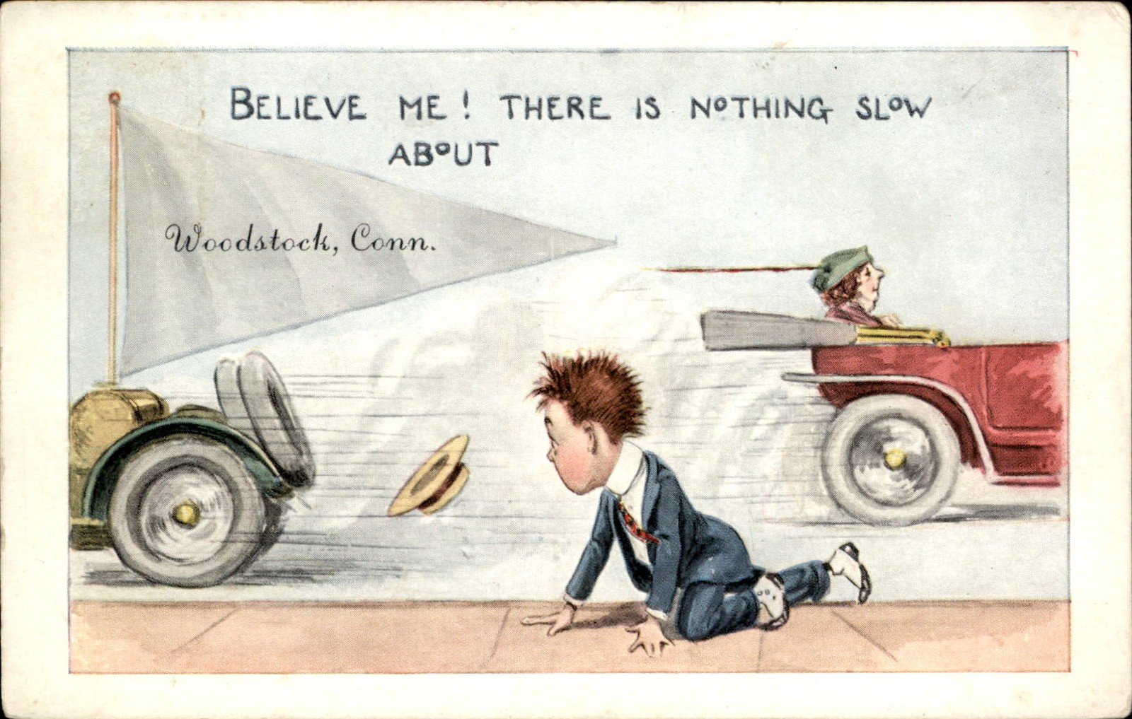 Woodstock CT Comic Boy on Road The Fairman Co. N.Y. c1910s Vintage Postcard