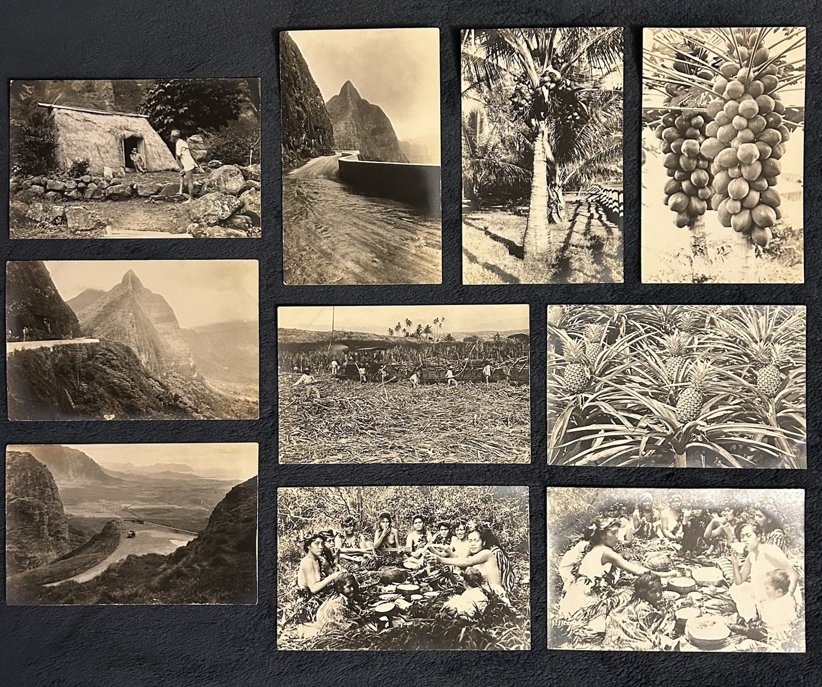 10 Early 1900s AZO Real Photo Postcards Hawaii •Diamond Head Native Hale Mua Hut