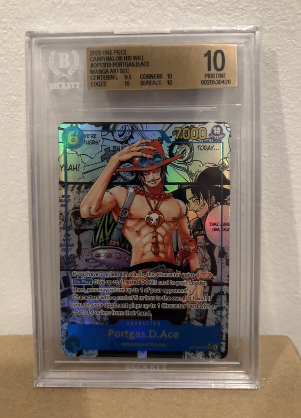 2025 One Piece Carrying On His Will Portgas.D.Ace Manga Art SSP #OP13-119 BGS 10