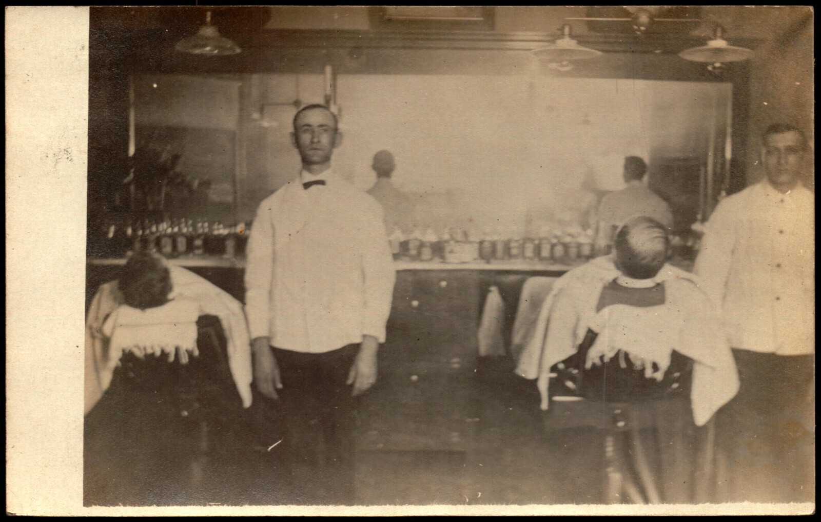 RPPC Postcard MI Zeeland Michigan Rybarcik's Barber Shop 1906 C4