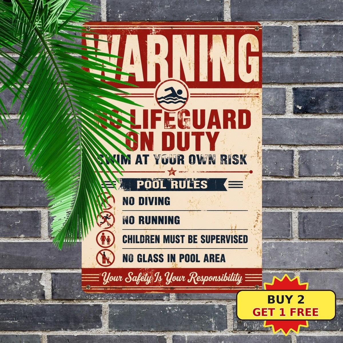 Swimming Pool Rules No Running No Diving Funny Outdoor Gate Metal Sign 8x12